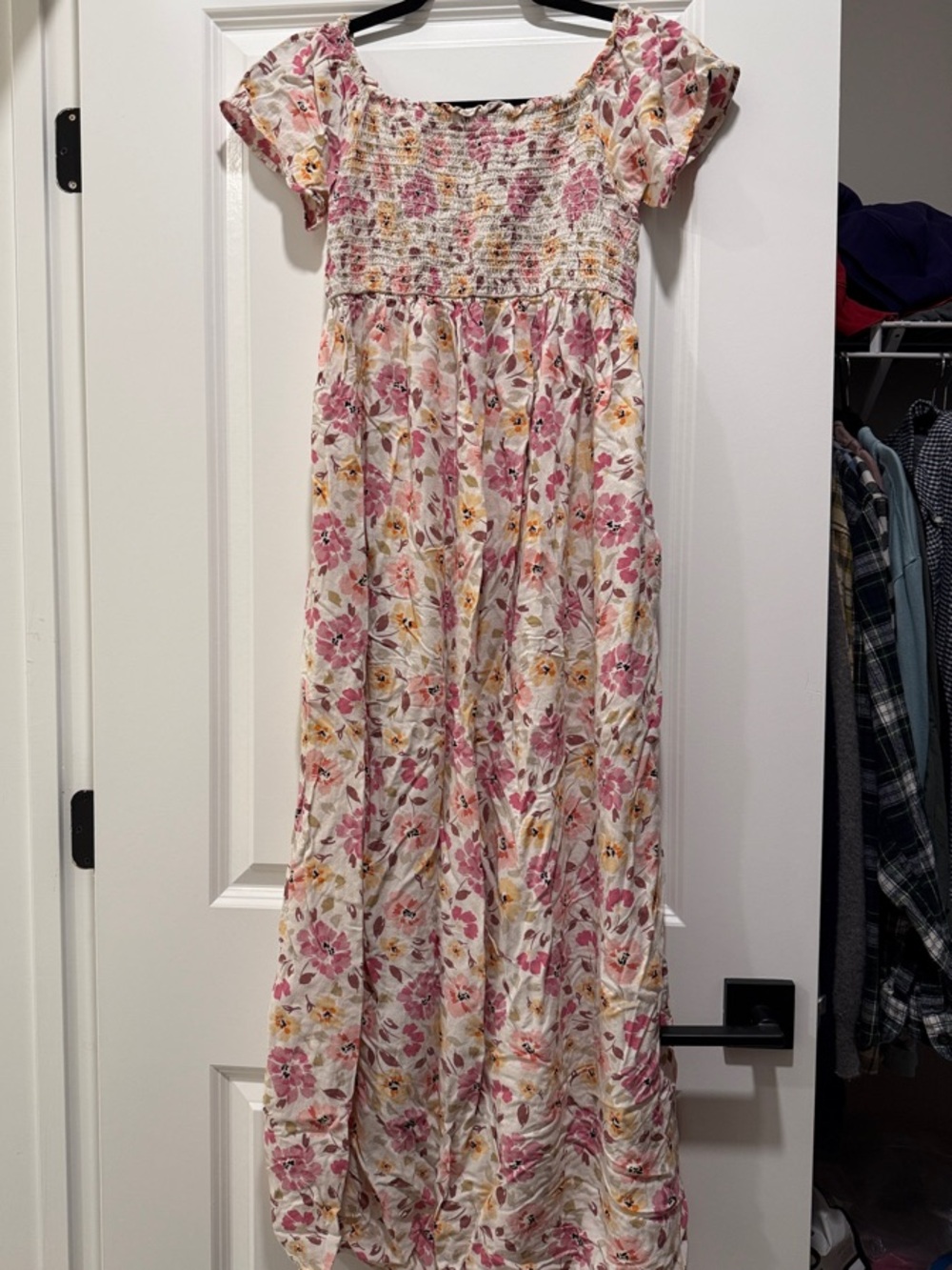 Hello MIZ Cream Maxi Dress with Pink and Yellow Floral Print